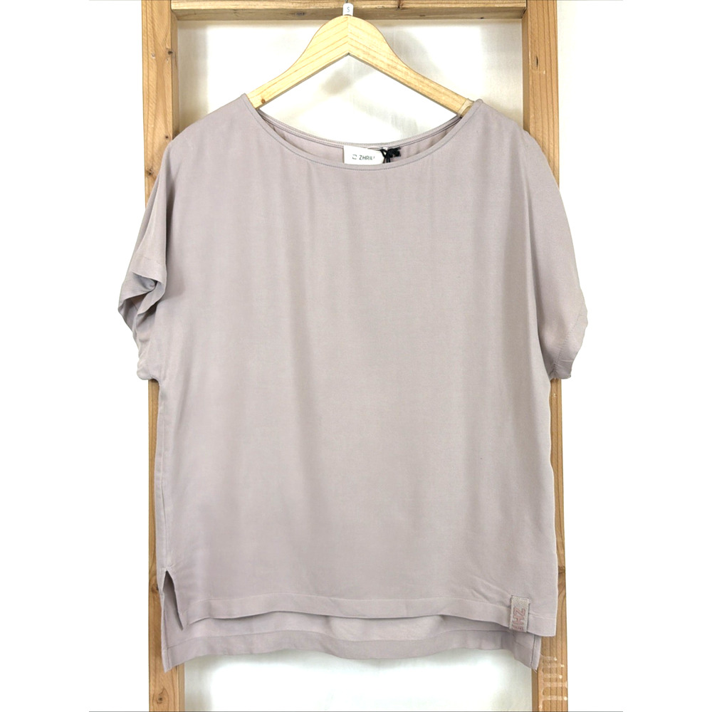 NWT Zhrill Taupe Cap Sleeve High Low Hem Scoop Neck Top #1409 Size S